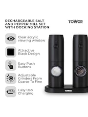 Tower Black Rechargeable Salt and Pepper Mill Set - Image 2 of 11