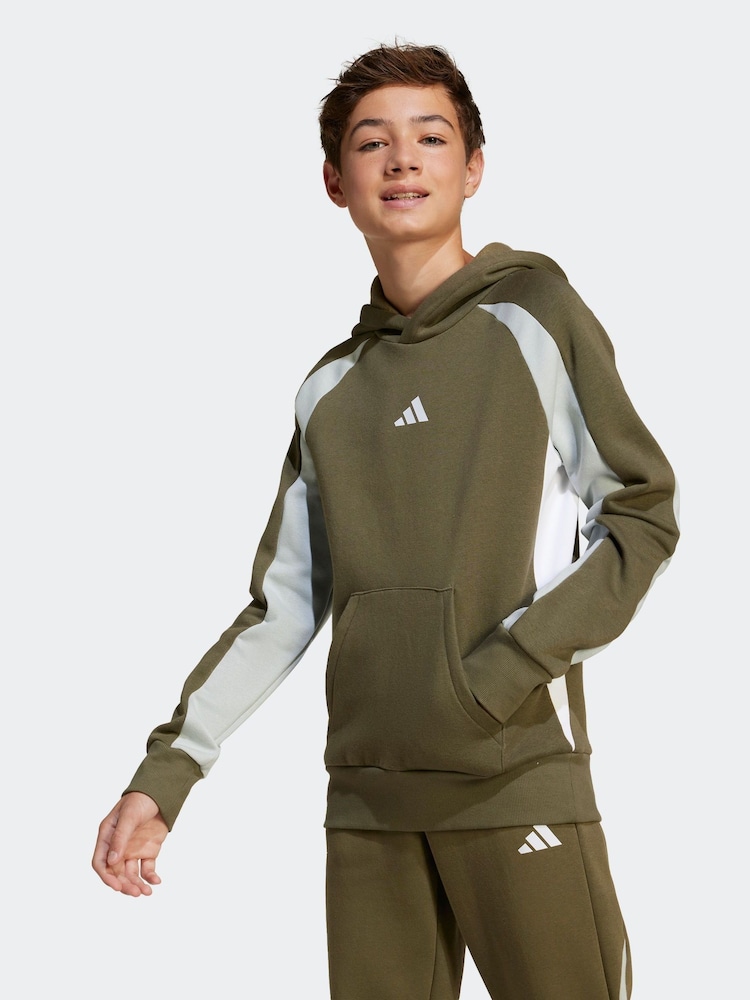 adidas Green Colour Block Fleece Hoodie - Image 1 of 6