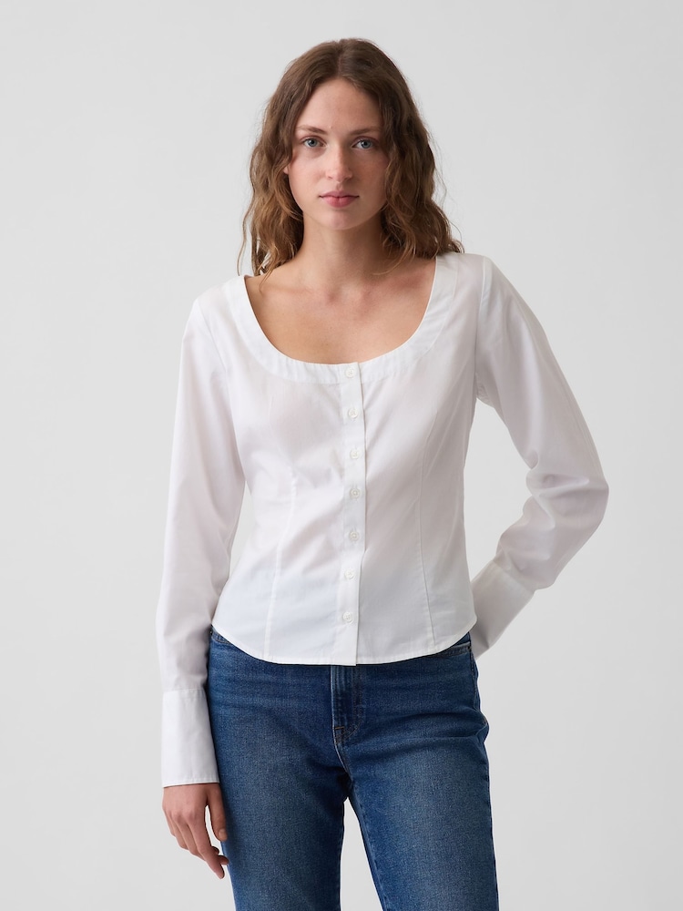 Gap White Poplin Scoop Neck Top - Image 1 of 4 Gap White Poplin Scoop Neck Top - Image 1 of 4