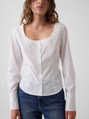 Gap White Poplin Scoop Neck Top - Image 3 of 4