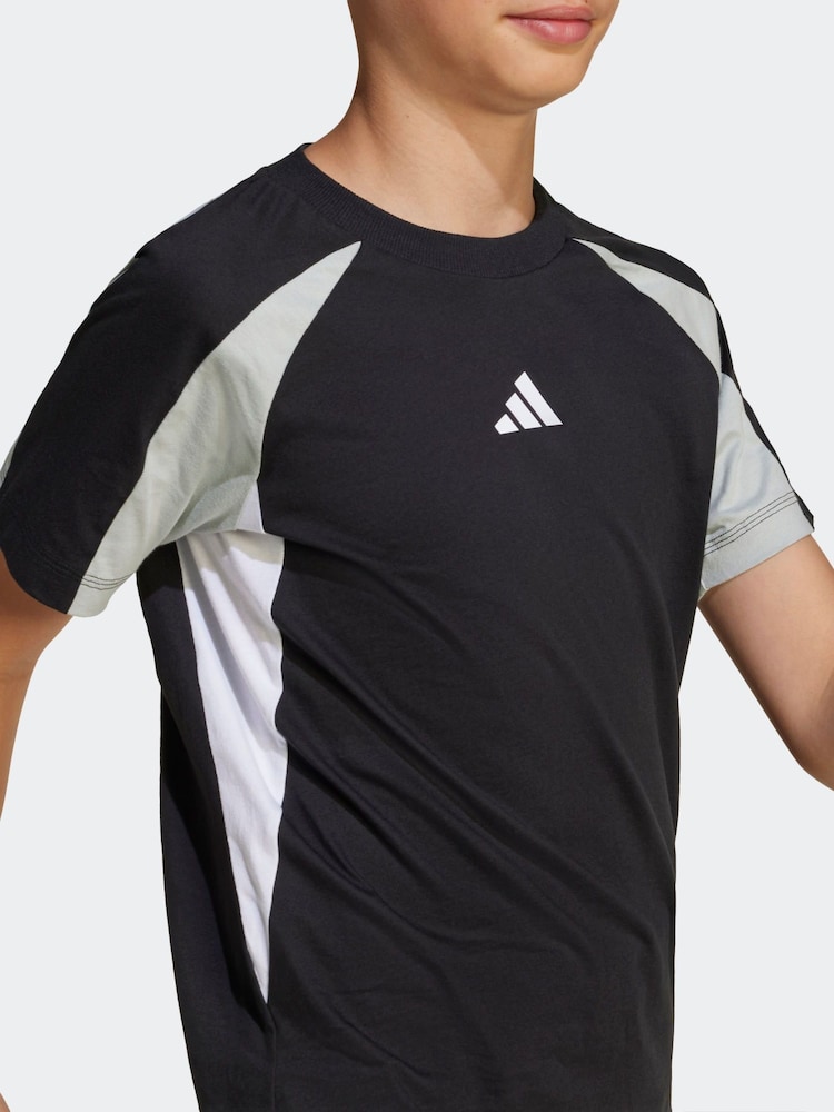 adidas Black Essentials Colourblock 100% Cotton T-Shirt - Image 1 of 5