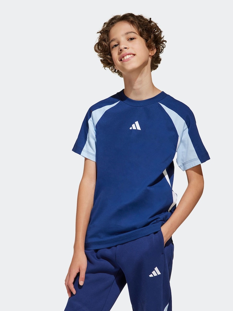 adidas Blue Essentials Colourblock 100% Cotton T-Shirt - Image 1 of 6