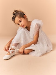 Ivory Glitter Tie Ballerina Occasion Shoes - Image 1 of 8