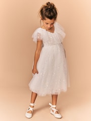 Ivory Glitter Tie Ballerina Occasion Shoes - Image 2 of 8