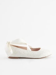 Ivory Glitter Tie Ballerina Occasion Shoes - Image 5 of 8