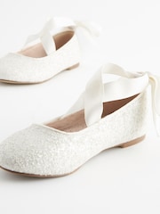 Ivory Glitter Tie Ballerina Occasion Shoes - Image 6 of 8