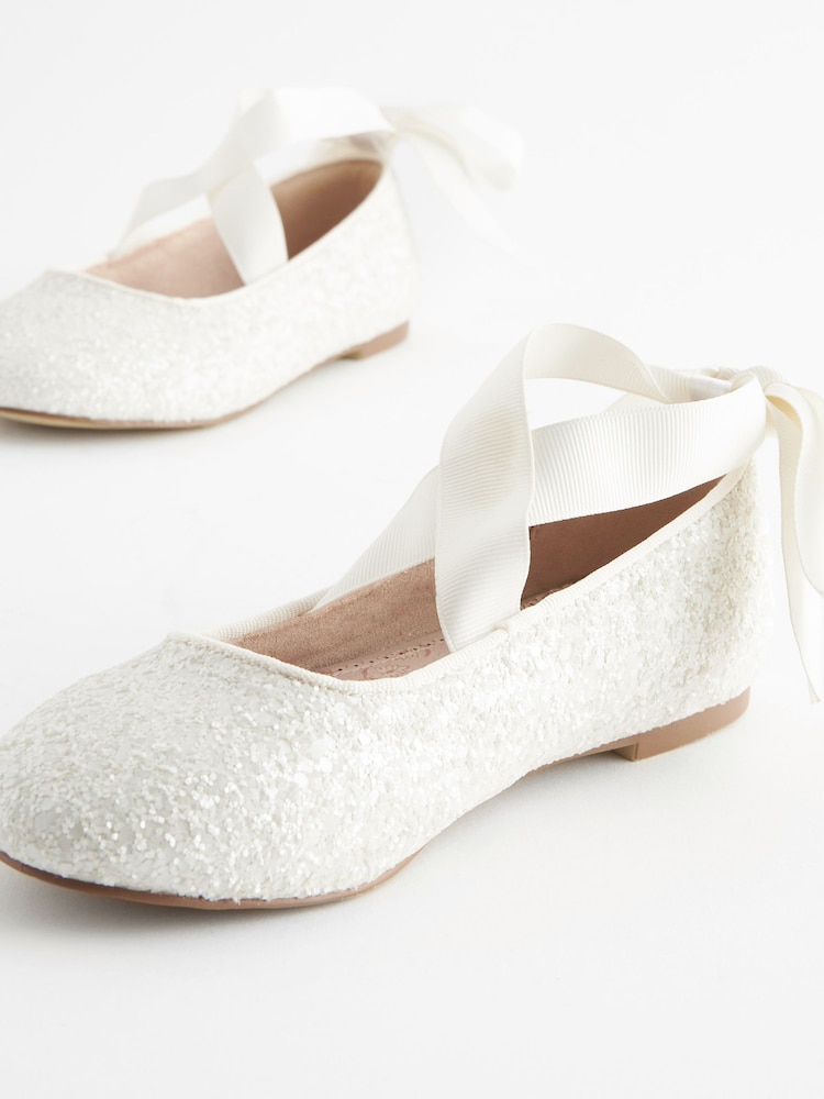 Ivory Glitter Tie Ballerina Occasion Shoes - Image 6 of 8