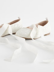Ivory Glitter Tie Ballerina Occasion Shoes - Image 8 of 8