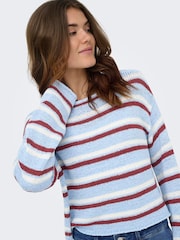ONLY Blue Striped Tape Yarn Slouchy Knitted Jumper - Image 2 of 6
