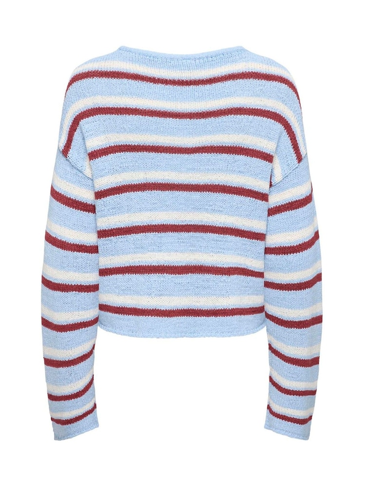 ONLY Blue Striped Tape Yarn Slouchy Knitted Jumper - Image 6 of 6