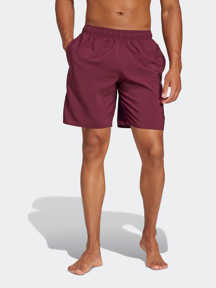 adidas Red Solid CLX Classic-Length Swim Shorts - Image 1 of 6