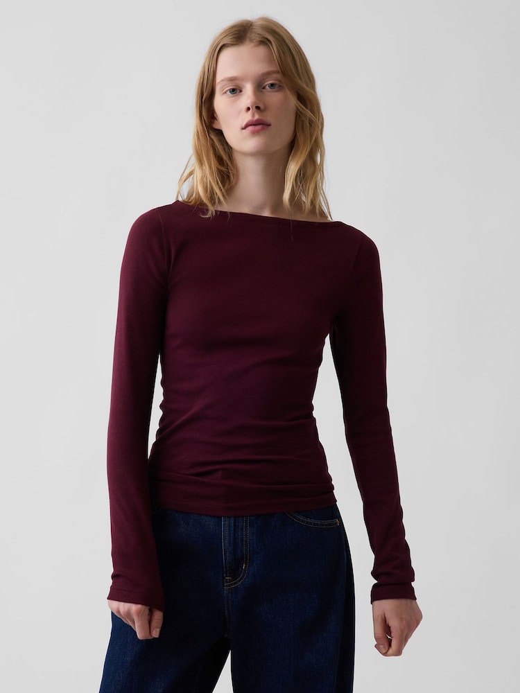Burgunderrot - Gap Modern Langärmeliges Shirt mit U-Boot-Ausschnitt - Bild 1 von 4 Burgunderrot - Gap Modern Langärmeliges Shirt mit U-Boot-Ausschnitt - Bild 1 von 4