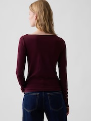 Burgunderrot - Gap Modern Langärmeliges Shirt mit U-Boot-Ausschnitt - Bild 2 von 4