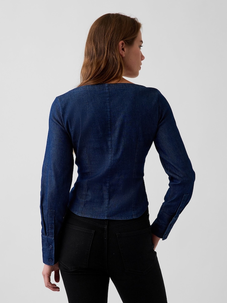 Gap Dark Wash Denim Scoop Neck Top - Image 2 of 4 Gap Dark Wash Denim Scoop Neck Top - Image 2 of 4