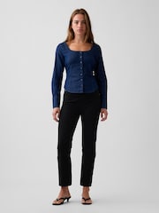 Gap Dark Wash Denim Scoop Neck Top - Image 3 of 4