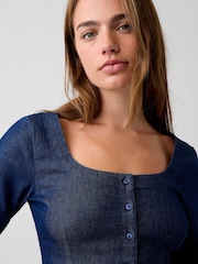 Gap Dark Wash Denim Scoop Neck Top - Image 4 of 4