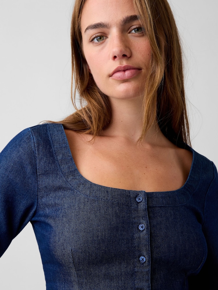 Gap Dark Wash Denim Scoop Neck Top - Image 4 of 4 Gap Dark Wash Denim Scoop Neck Top - Image 4 of 4