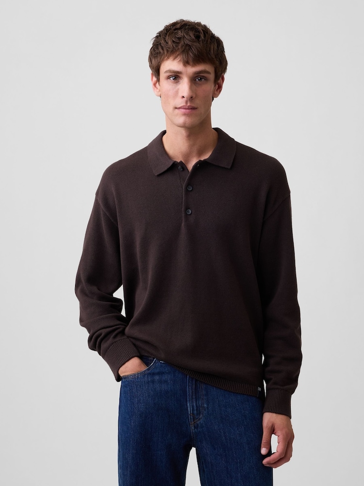 Gap Brown Relaxed Polo Jumper - Image 1 of 4 Gap Brown Relaxed Polo Jumper - Image 1 of 4