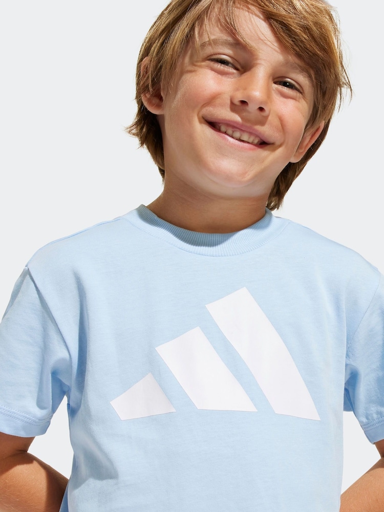 adidas Blue 100% Cotton Top & Shorts Set - Image 4 of 9