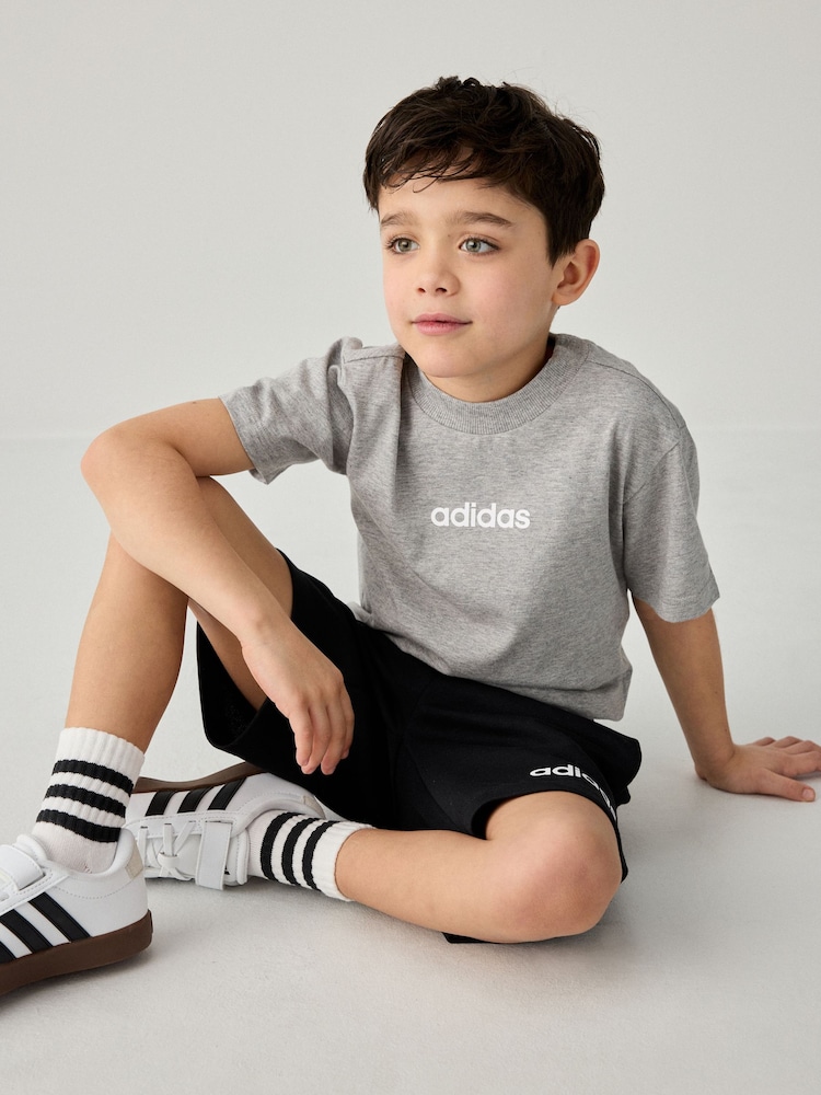 adidas Grey 100% Cotton T-Shirt And Shorts Set - Image 3 of 8