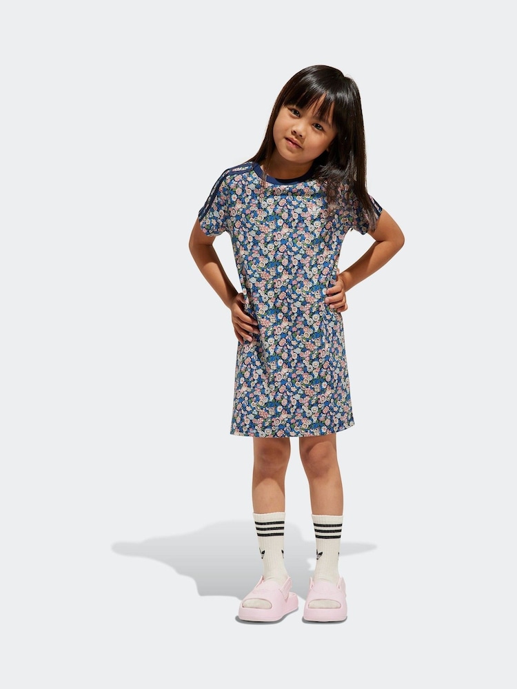 adidas originals Blue Blue Floral Liberty London 100% Cotton T-shirt Dress - Image 1 of 6