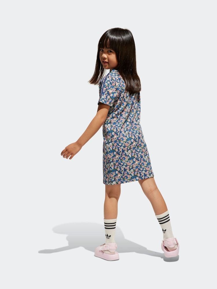 adidas originals Blue Blue Floral Liberty London 100% Cotton T-shirt Dress - Image 2 of 6