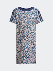 adidas originals Blue Blue Floral Liberty London 100% Cotton T-shirt Dress - Image 6 of 6