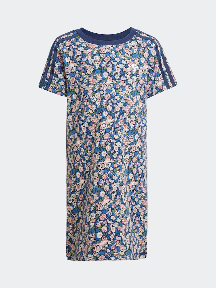 adidas originals Blue Blue Floral Liberty London 100% Cotton T-shirt Dress - Image 6 of 6