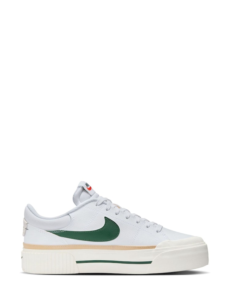 Nike White/Green Court Legacy Lift Platform Trainers - Image 1 of 9