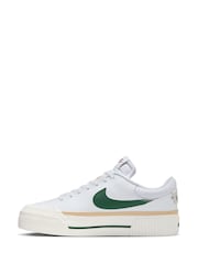 Nike White/Green Court Legacy Lift Platform Trainers - Image 2 of 9