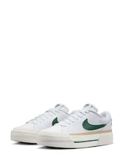 Nike White/Green Court Legacy Lift Platform Trainers - Image 3 of 9
