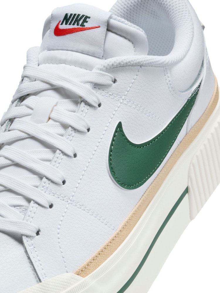 Nike White/Green Court Legacy Lift Platform Trainers - Image 9 of 9
