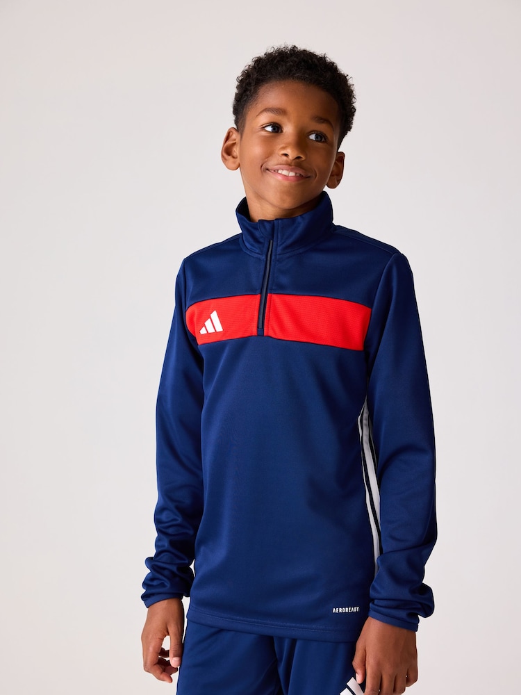 adidas Blue Chrome Tiro Essentials Quarter Zip Training Sweat Top - Image 2 of 6