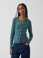 Gap Green Stripe Modern Crew Neck Cardigan - Image 1 of 3