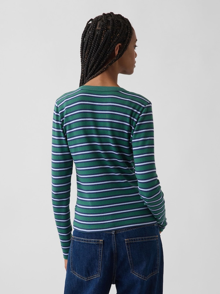 Gap Green Stripe Modern Crew Neck Cardigan - Image 2 of 3 Gap Green Stripe Modern Crew Neck Cardigan - Image 2 of 3