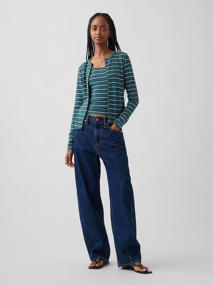 Gap Green Stripe Modern Crew Neck Cardigan - Image 3 of 3 Gap Green Stripe Modern Crew Neck Cardigan - Image 3 of 3