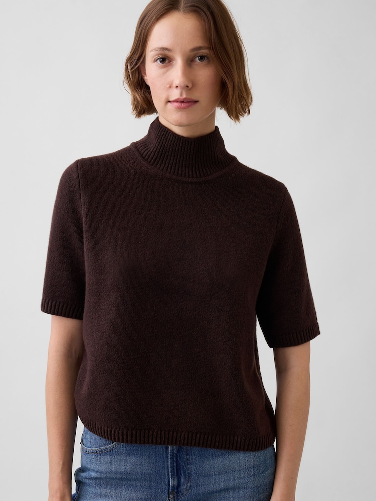 Gap Brown CashSoft Mock Neck Elbow-Sleeve Jumper - Image 1 of 3 Gap Brown CashSoft Mock Neck Elbow-Sleeve Jumper - Image 1 of 3
