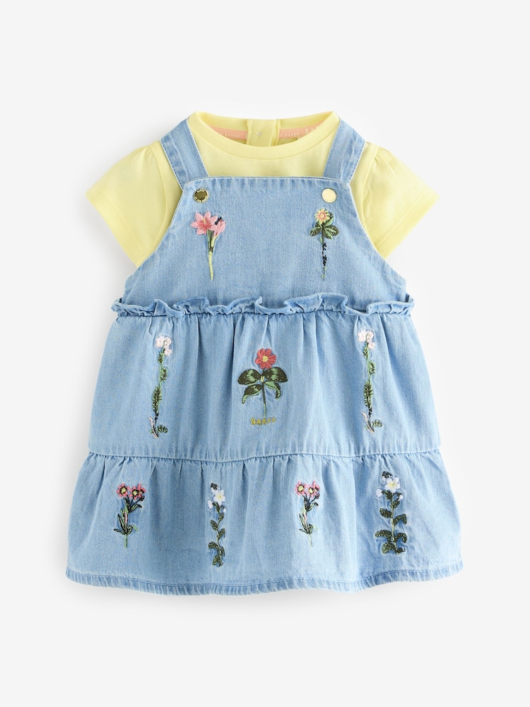 Baker by Ted Baker Blue Floral Embroidered Pinny Dress and T-Shirt Set - Image 1 of 6 Baker by Ted Baker Blue Floral Embroidered Pinny Dress and T-Shirt Set - Image 1 of 6