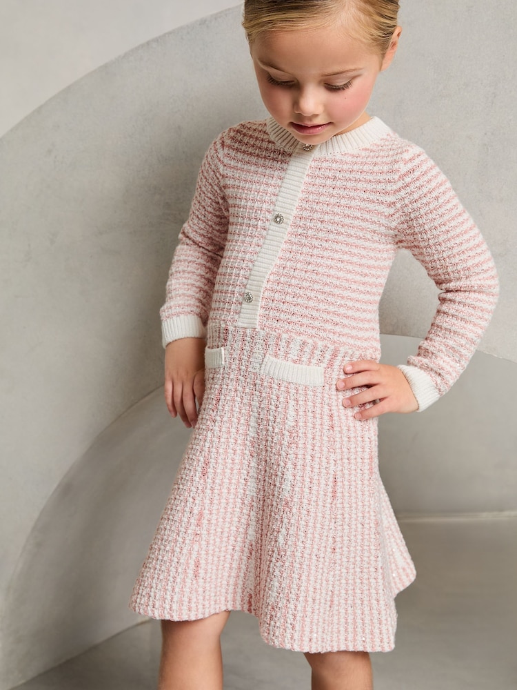 Lipsy Pink Mini Boucle Sequin Knit Dress (2-5yrs) - Image 1 of 4