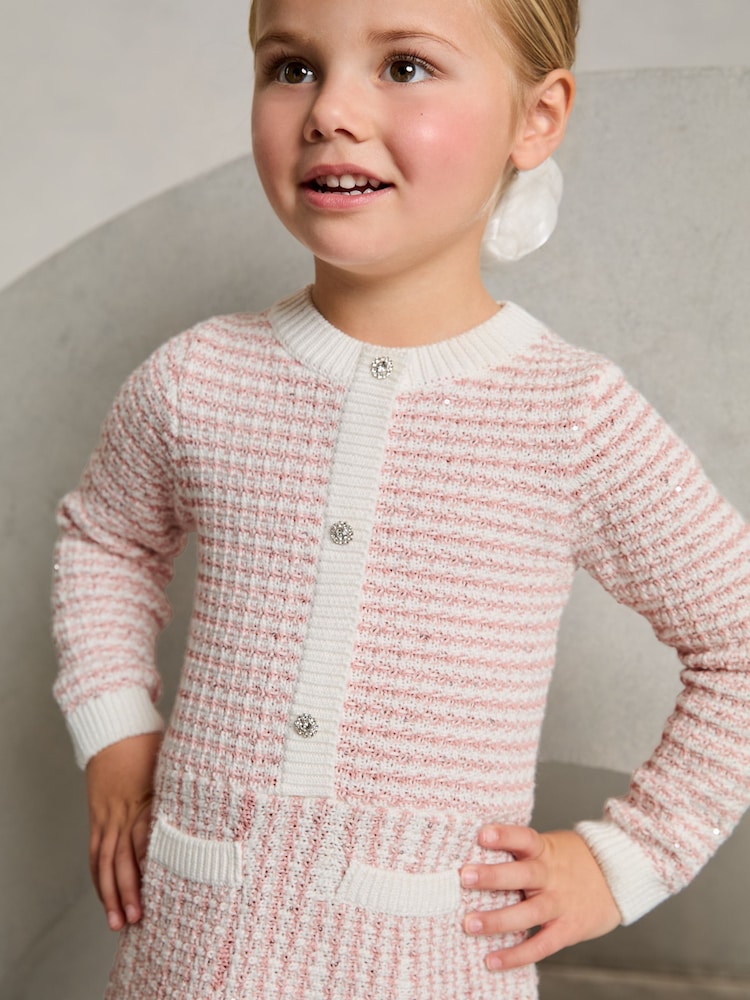 Lipsy Pink Mini Boucle Sequin Knit Dress (2-5yrs) - Image 2 of 4