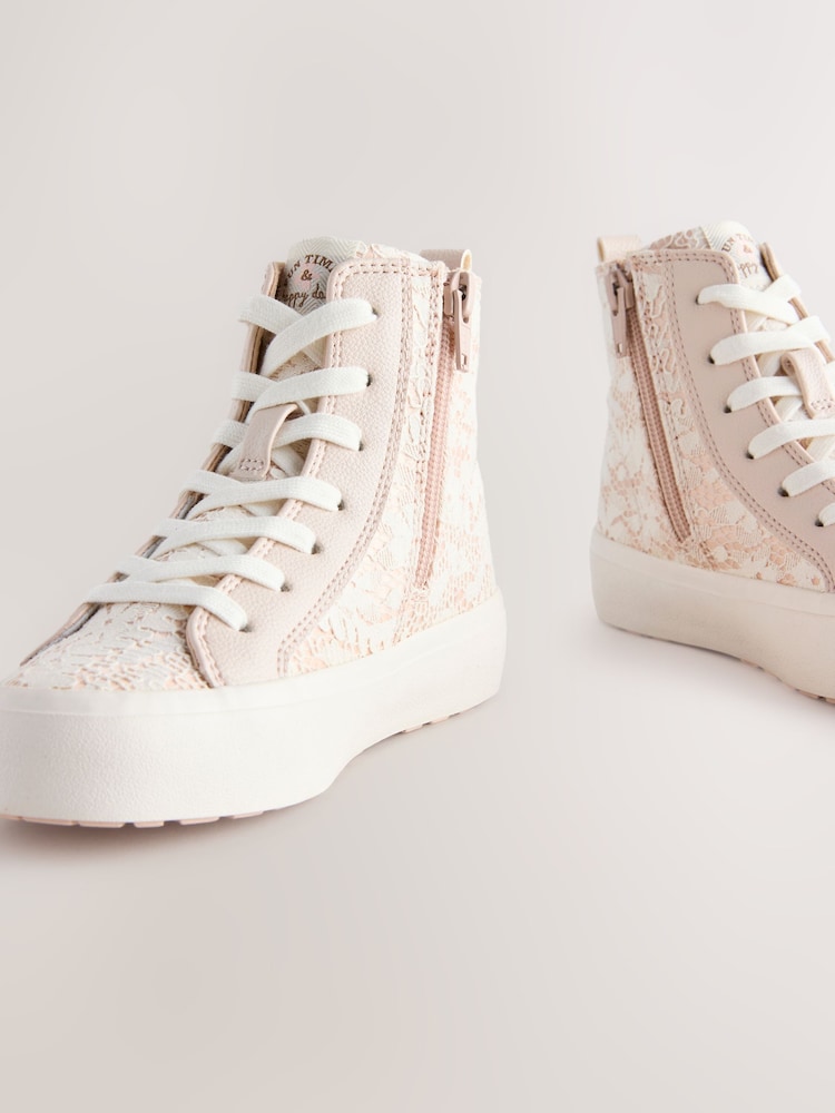 Pink Lace Lace-Up High Top Trainers - Image 3 of 5