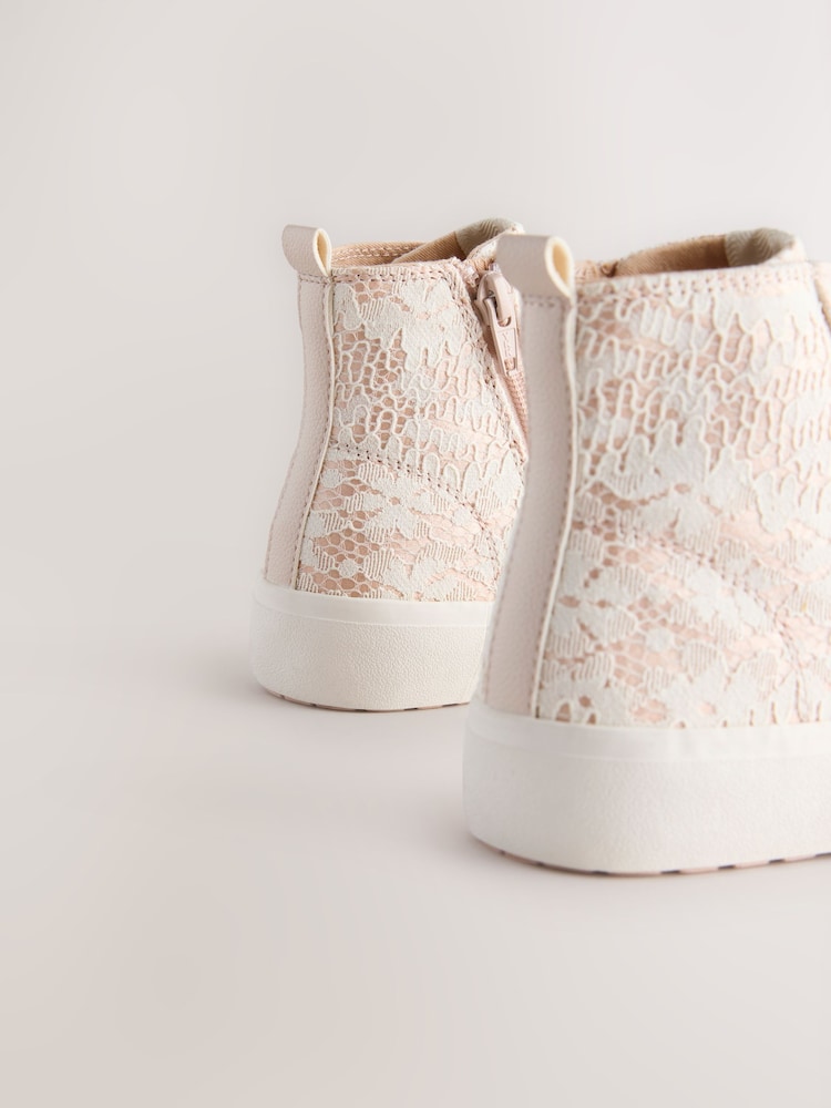 Pink Lace Lace-Up High Top Trainers - Image 4 of 5