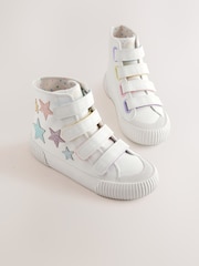 White Glitter Stars Standard Fit (F) High Top Trainers with Touch Close Fastening - Image 1 of 5