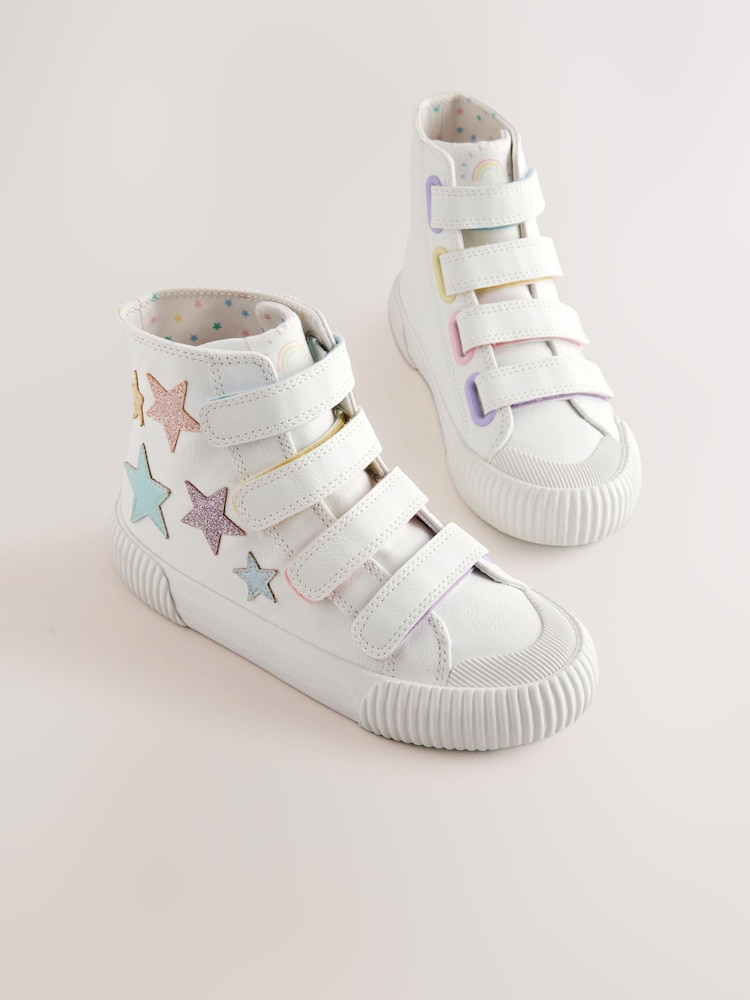 White Glitter Stars Standard Fit (F) High Top Trainers with Touch Close Fastening - Image 1 of 5
