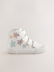 White Glitter Stars Standard Fit (F) High Top Trainers with Touch Close Fastening - Image 2 of 5