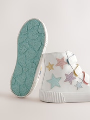 White Glitter Stars Standard Fit (F) High Top Trainers with Touch Close Fastening - Image 3 of 5