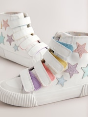 White Glitter Stars Standard Fit (F) High Top Trainers with Touch Close Fastening - Image 4 of 5