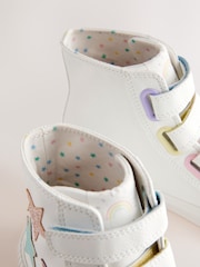 White Glitter Stars Standard Fit (F) High Top Trainers with Touch Close Fastening - Image 5 of 5