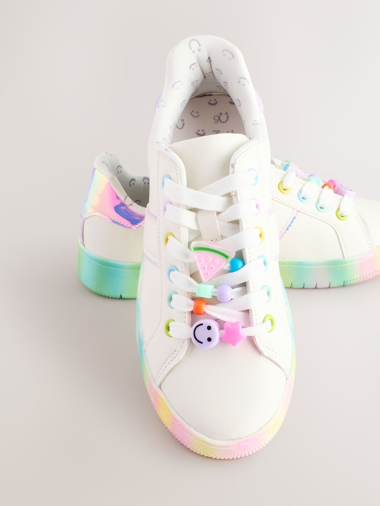 White Beaded Lace Up Chunky Trainers - Image 5 of 6