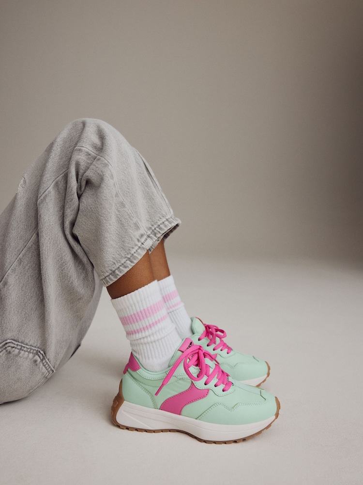 Green Lace-Up Chunky Trainers - Image 1 of 9